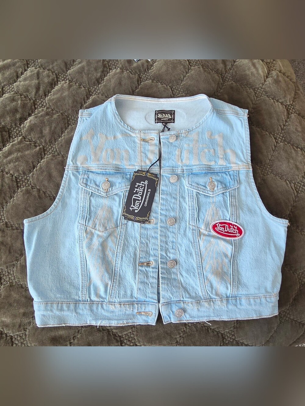 Von Dutch Originals Light Wash Denim Vest NWT Size Large Y2K
